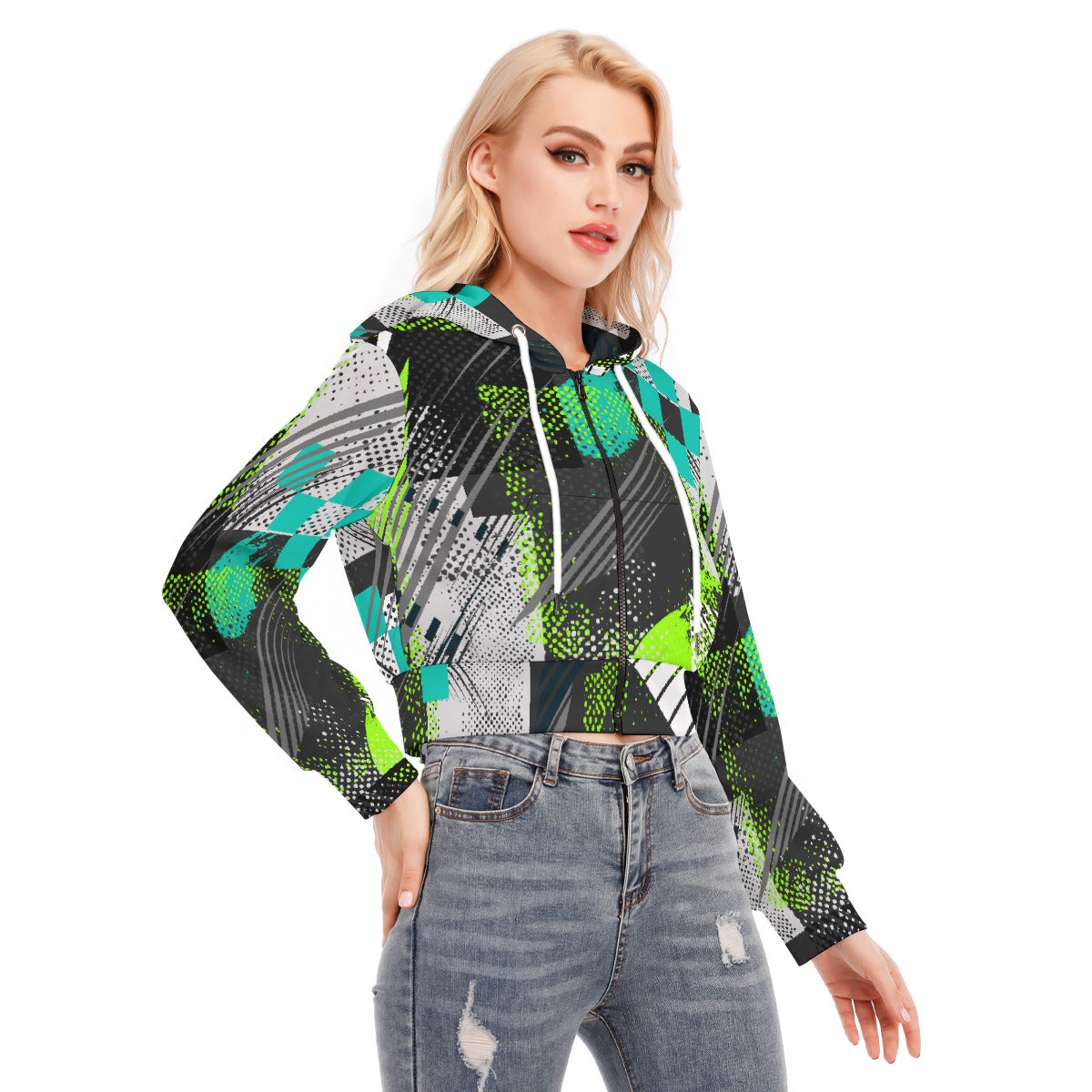 All-Over Print Women's Crop Top Hoodie With Zipper Closure