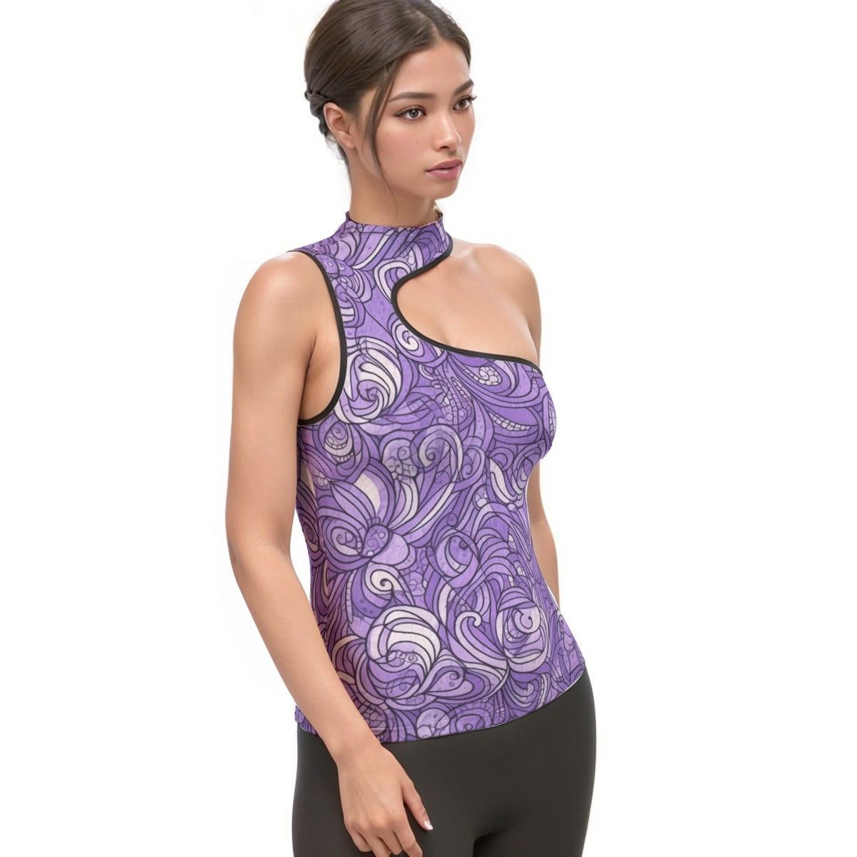 All-Over Print Women's Halter Sleeveless Asymmetrical Tank Top