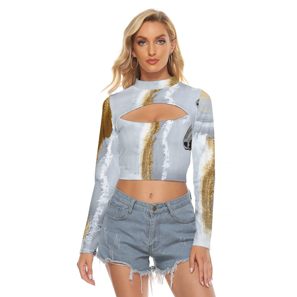 All-Over Print Women's Hollow Chest Keyhole Tight Crop Top