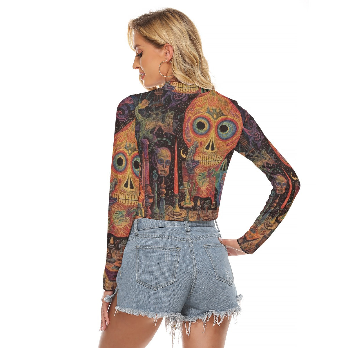 All-Over Print Women's Hollow Chest Keyhole Tight Crop Top