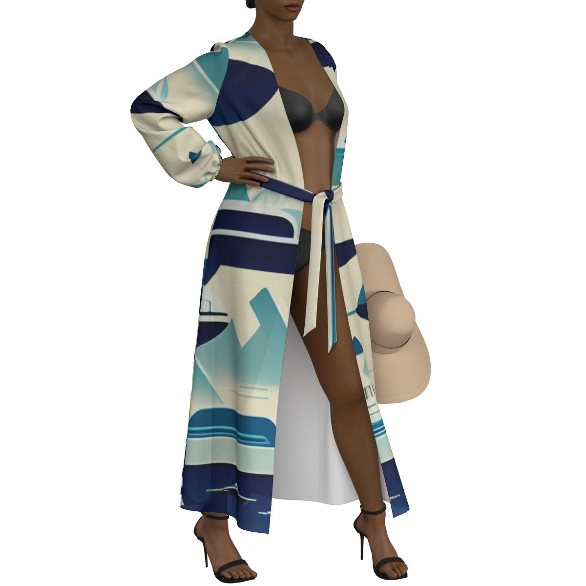 All-Over Print Women's Lace-up Chiffon Robe