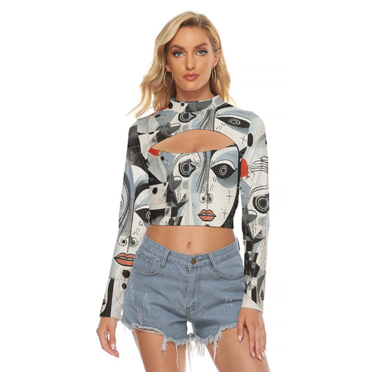 All-Over Print Women's Hollow Chest Keyhole Tight Crop Top