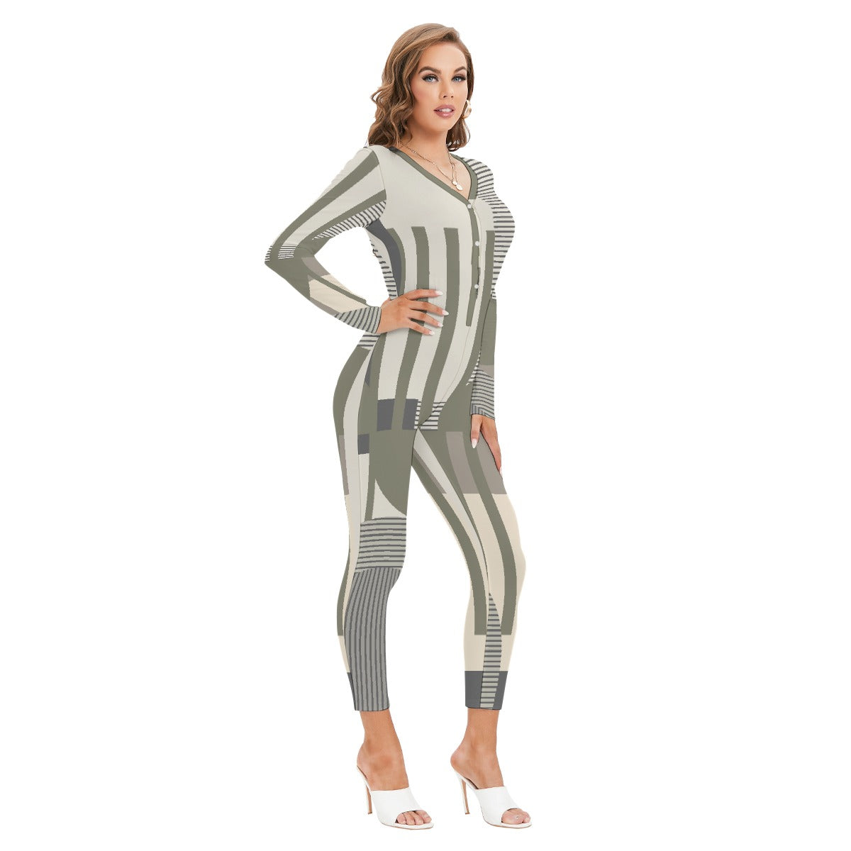 All-Over Print Women's Plunging Neck Jumpsuit