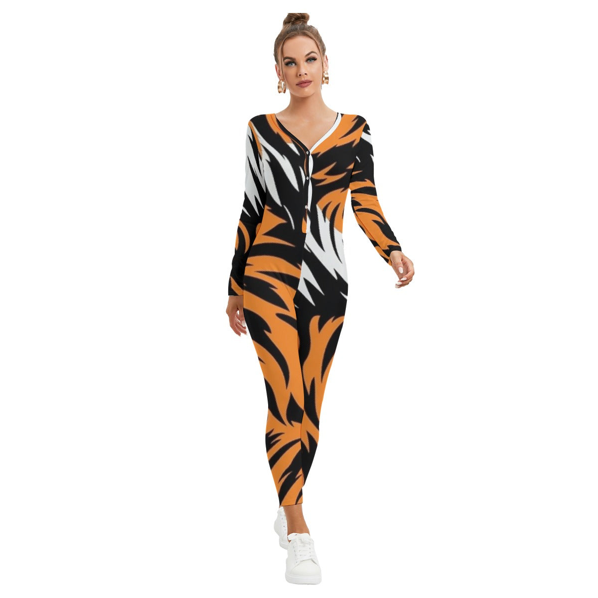All-Over Print Women's Plunging Neck Jumpsuit