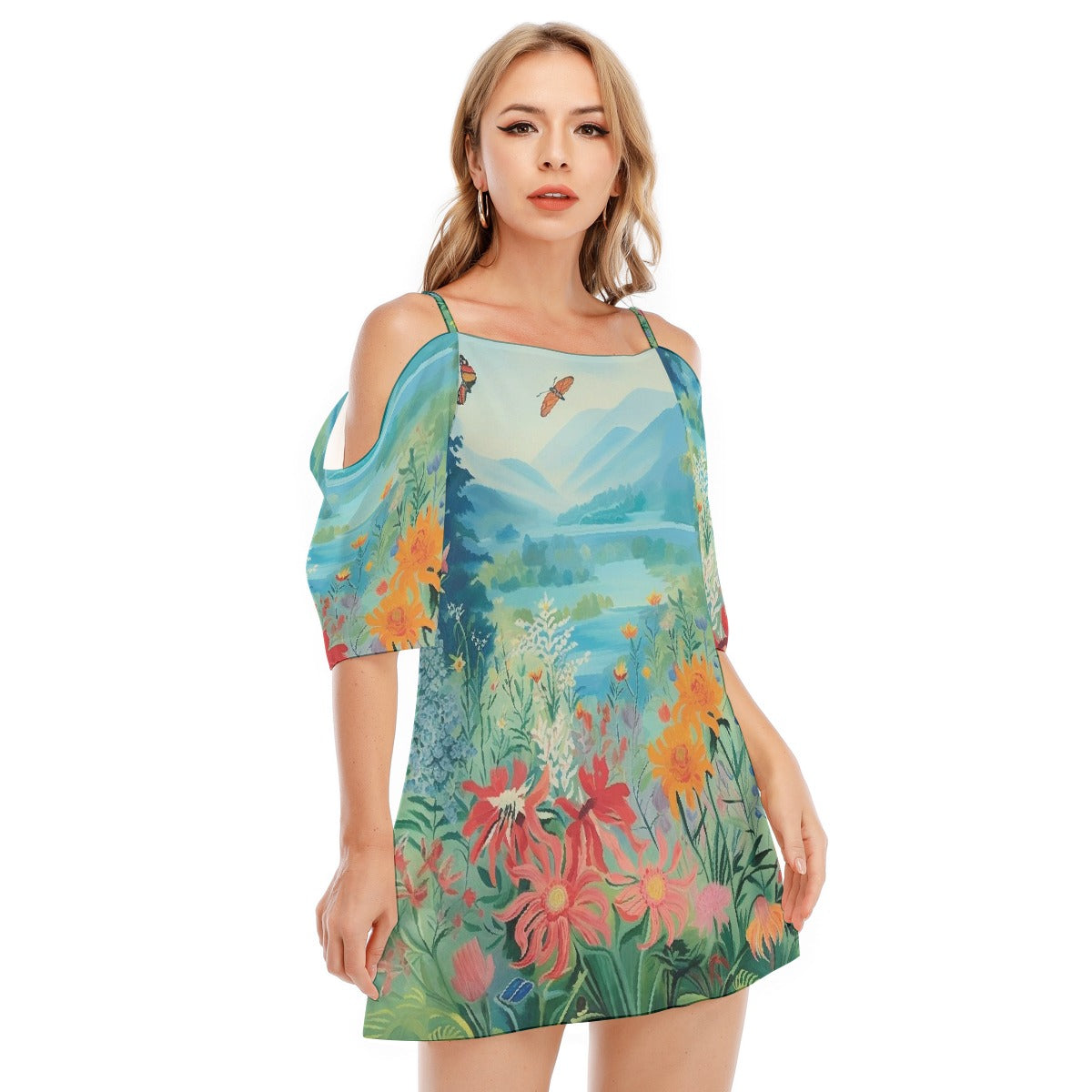 All-Over Print Women's Off-shoulder Cami Dress