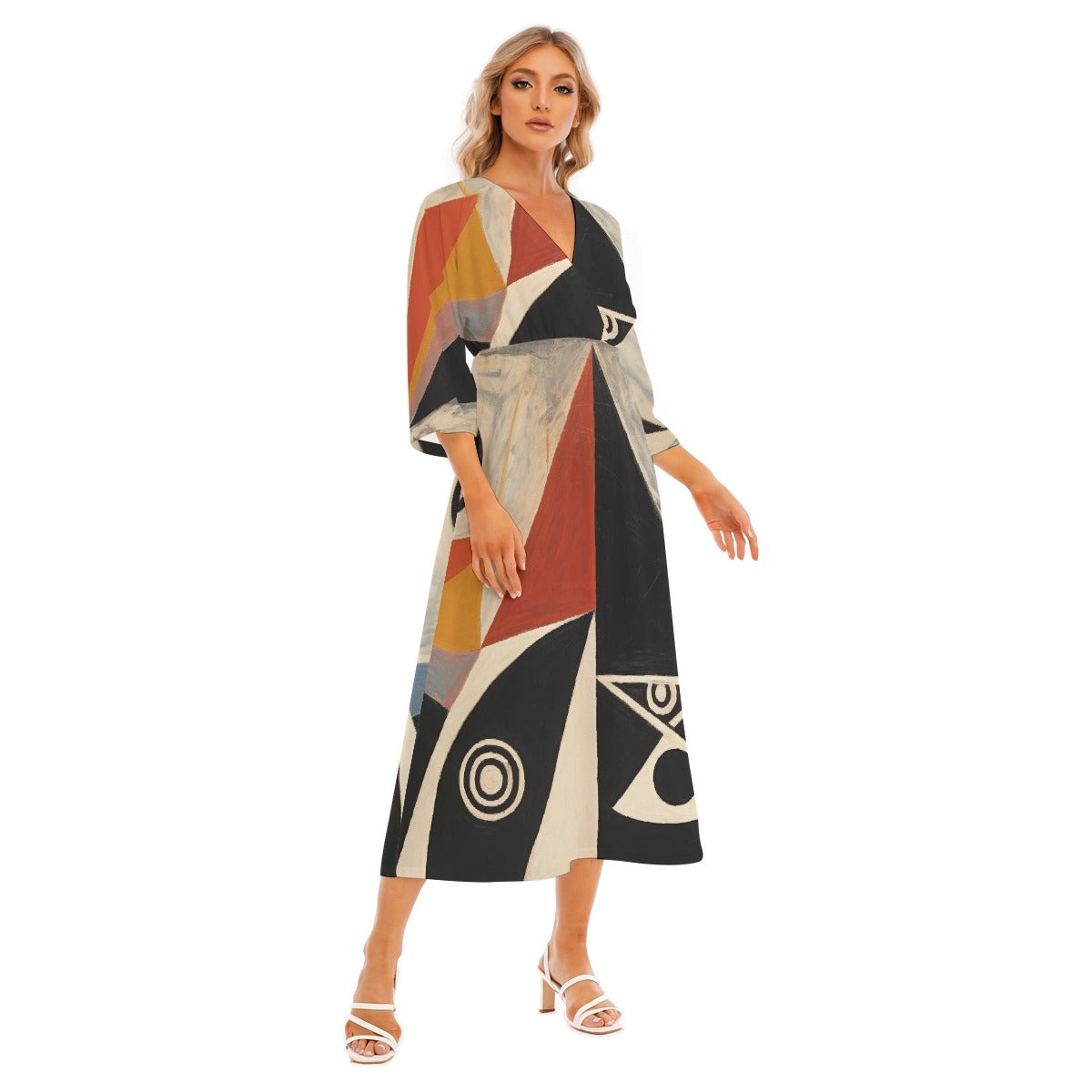 All-Over Print Women's Mid-Sleeve Long Dress