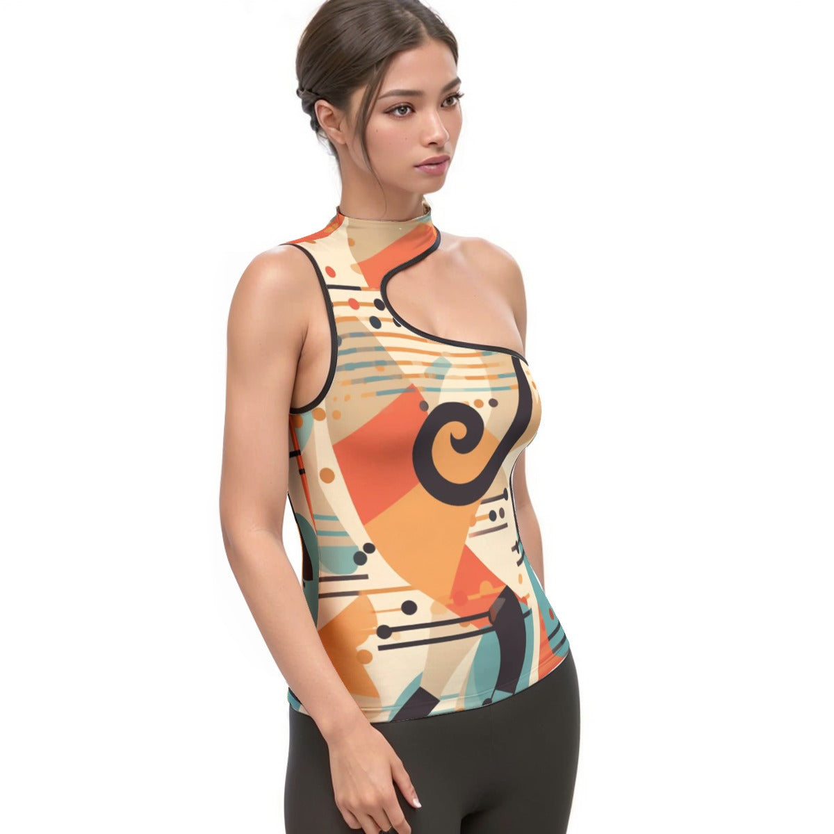 All-Over Print Women's Halter Sleeveless Asymmetrical Tank Top