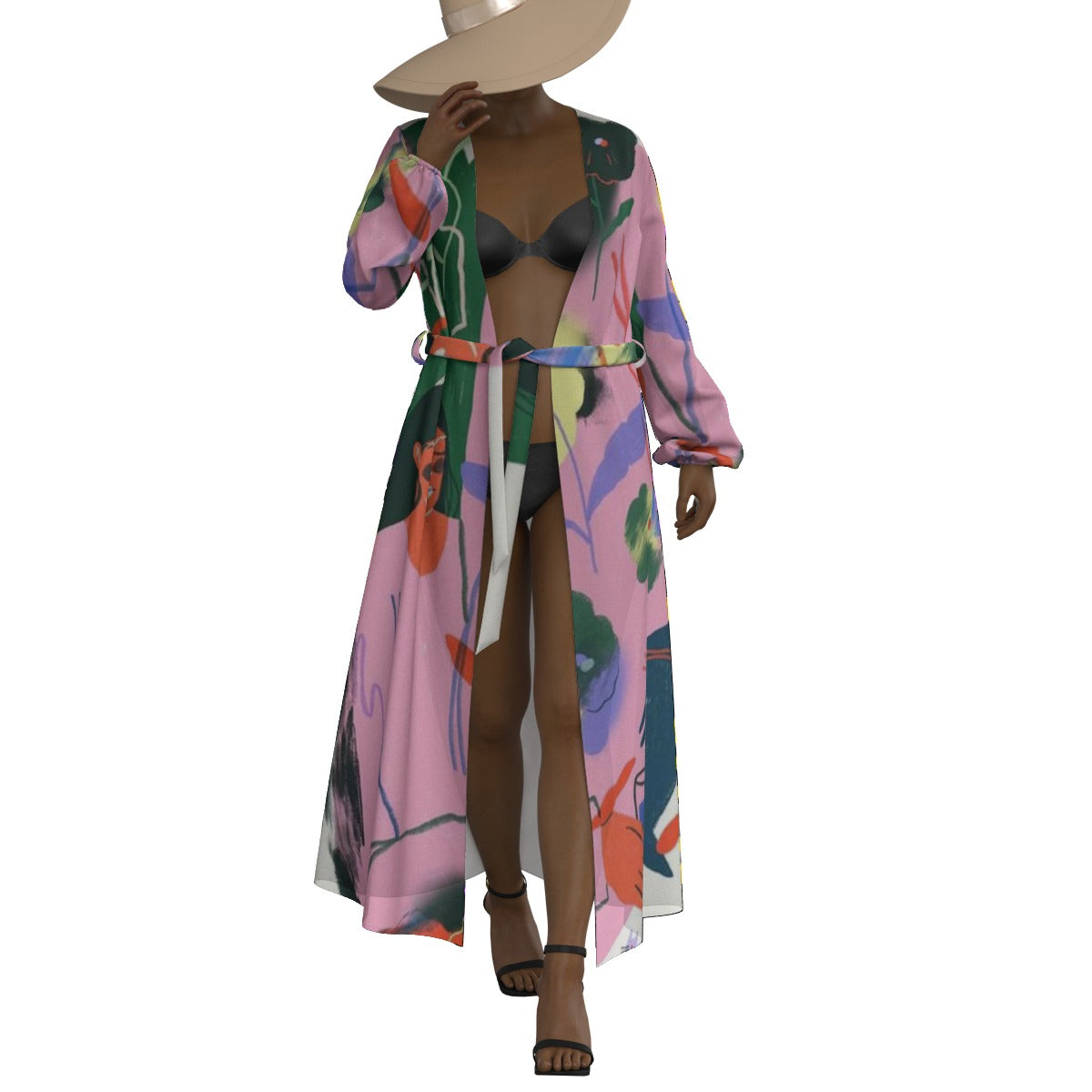 All-Over Print Women's Lace-up Chiffon Robe