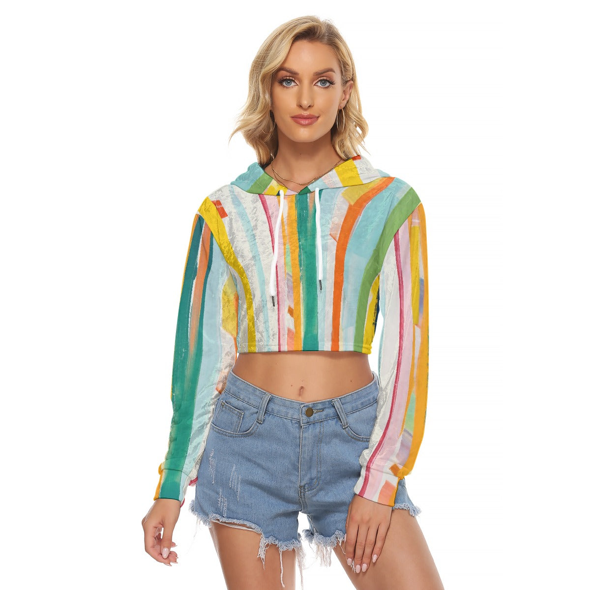 All-Over Print Women's Crop Top Hoodie|Velvet