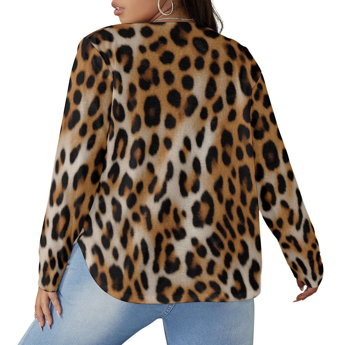 All-Over Print Women's V-neck T-shirt With Curved Hem(Plus Size)