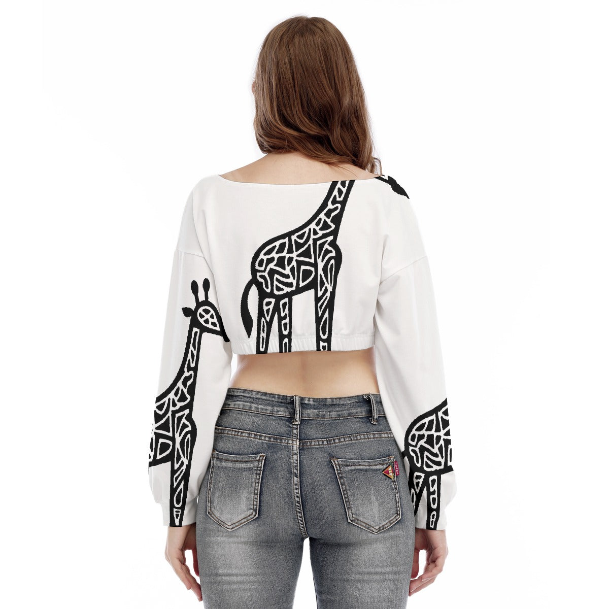 All-Over Print Women's V-neck Long Sleeve Cropped Sweatshirt