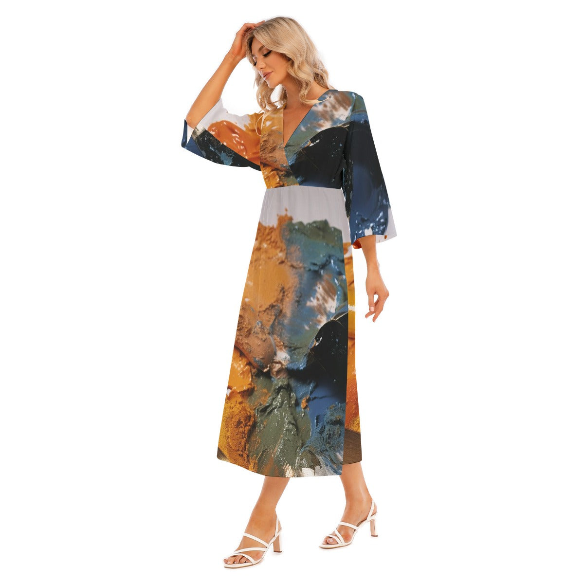 All-Over Print Women's Mid-Sleeve Long Dress