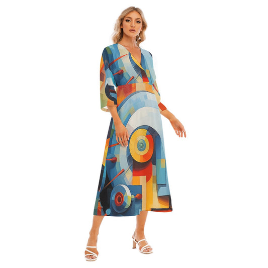 All-Over Print Women's Mid-Sleeve Long Dress