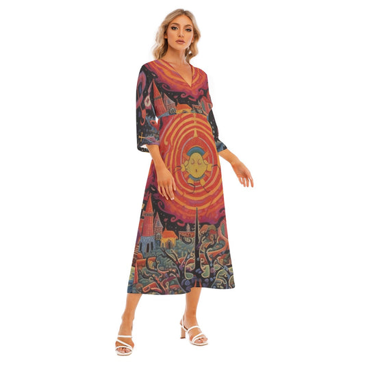 All-Over Print Women's Mid-Sleeve Long Dress