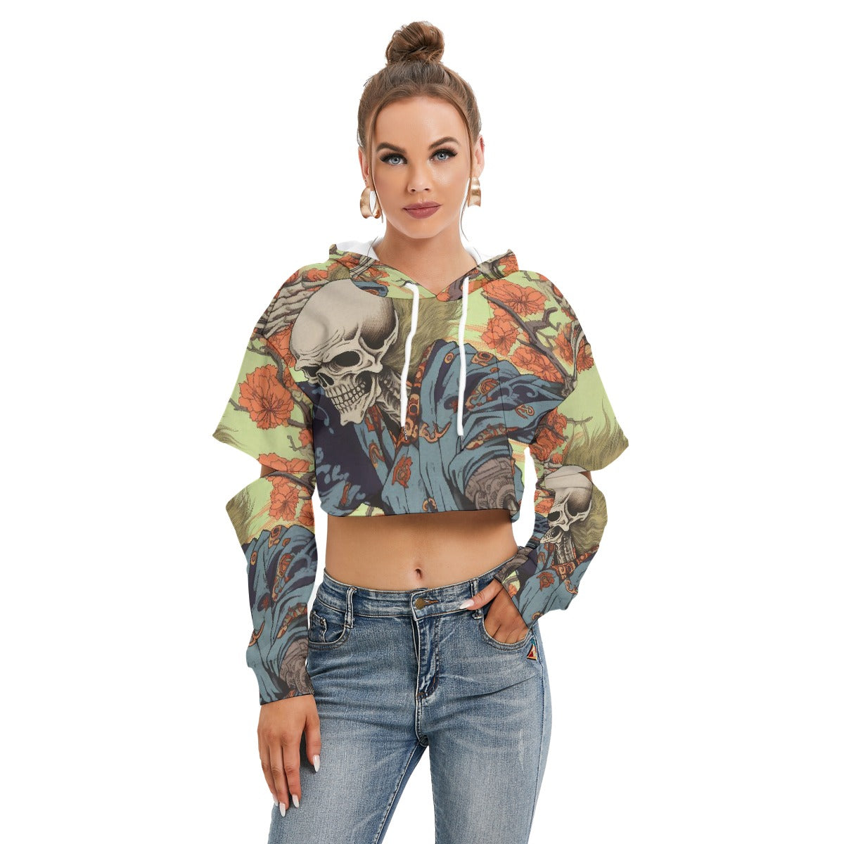 All-Over Print Women's Heavy Fleece Hoodie With Hollow Out Sleeve