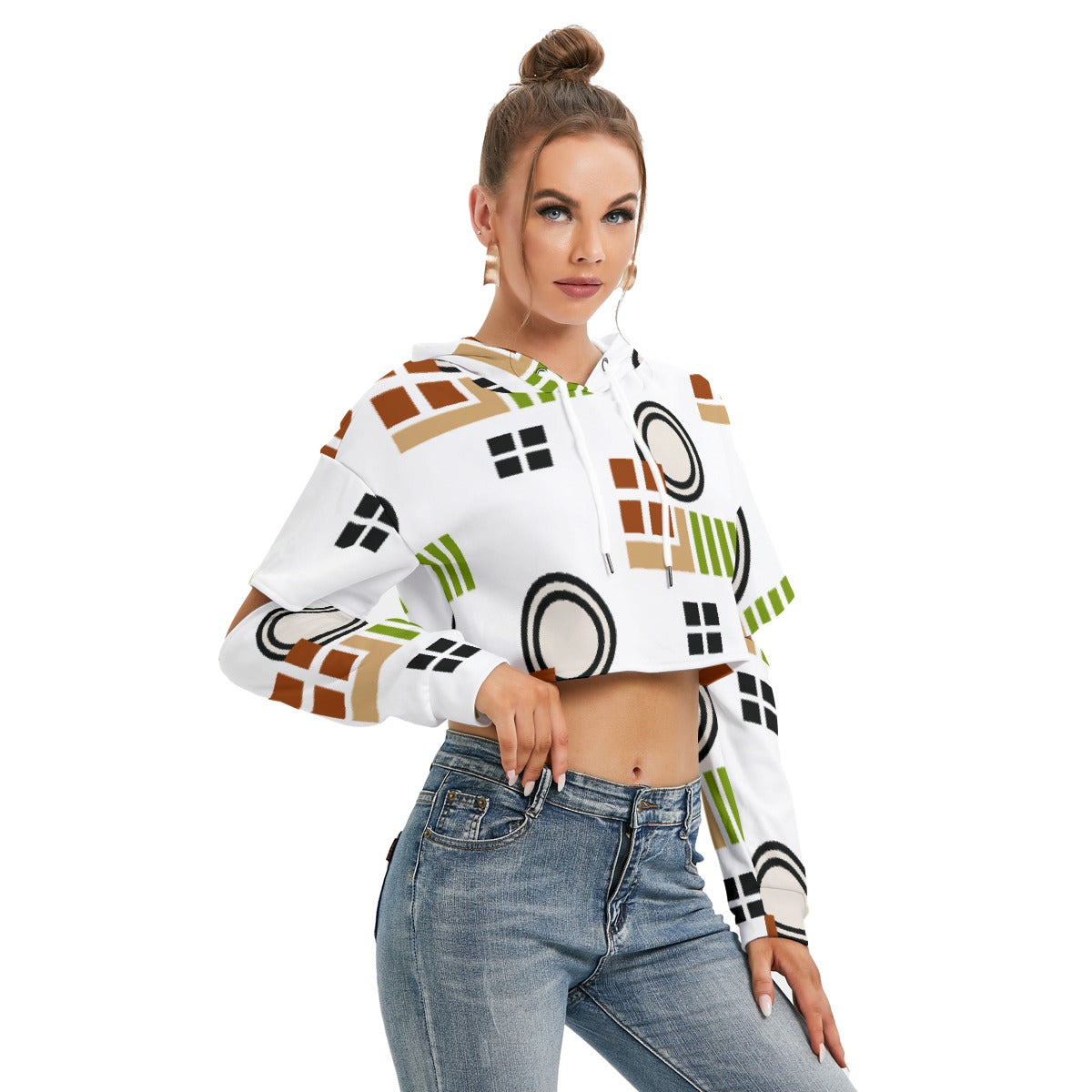 All-Over Print Women's Heavy Fleece Hoodie With Hollow Out Sleeve