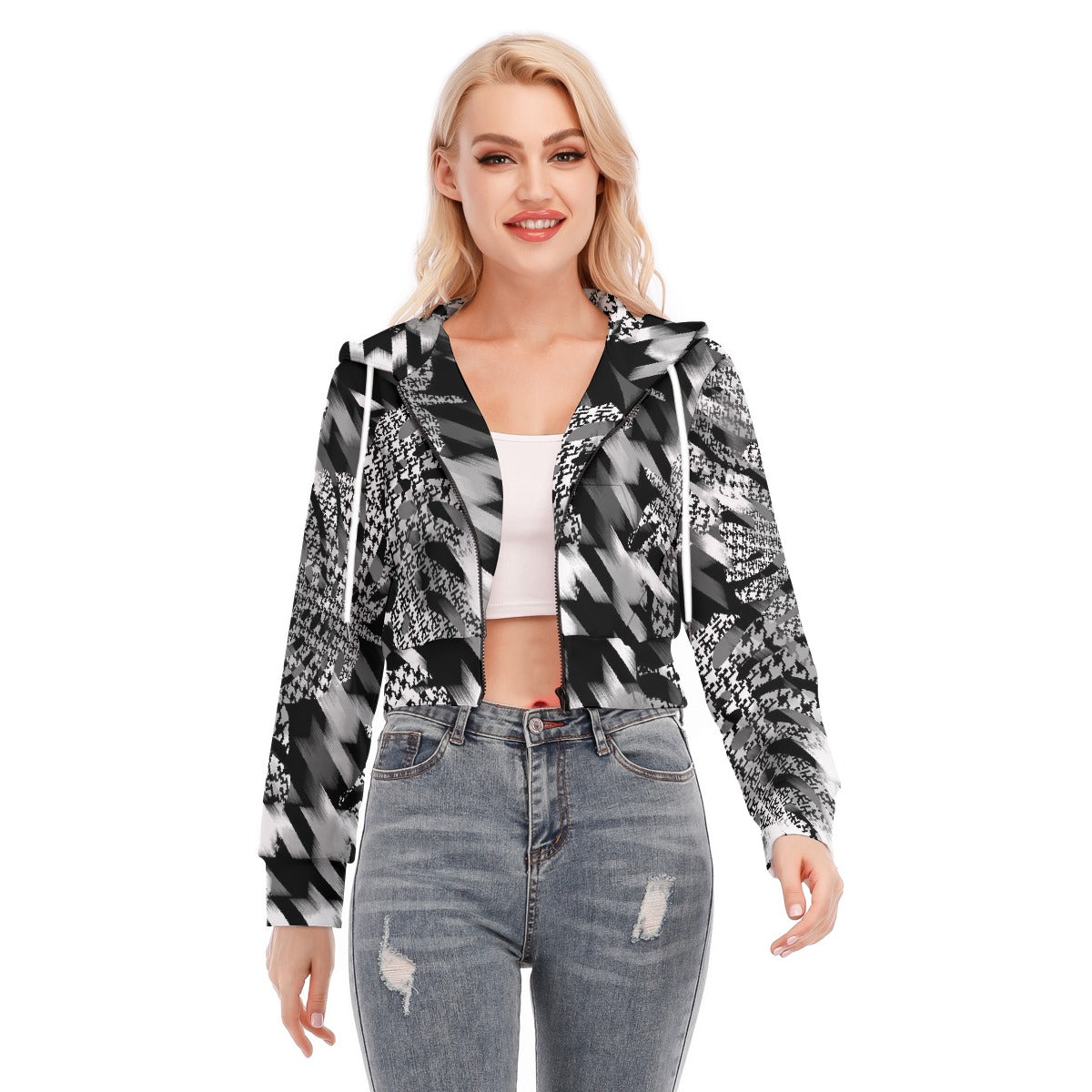 All-Over Print Women's Crop Top Hoodie With Zipper Closure