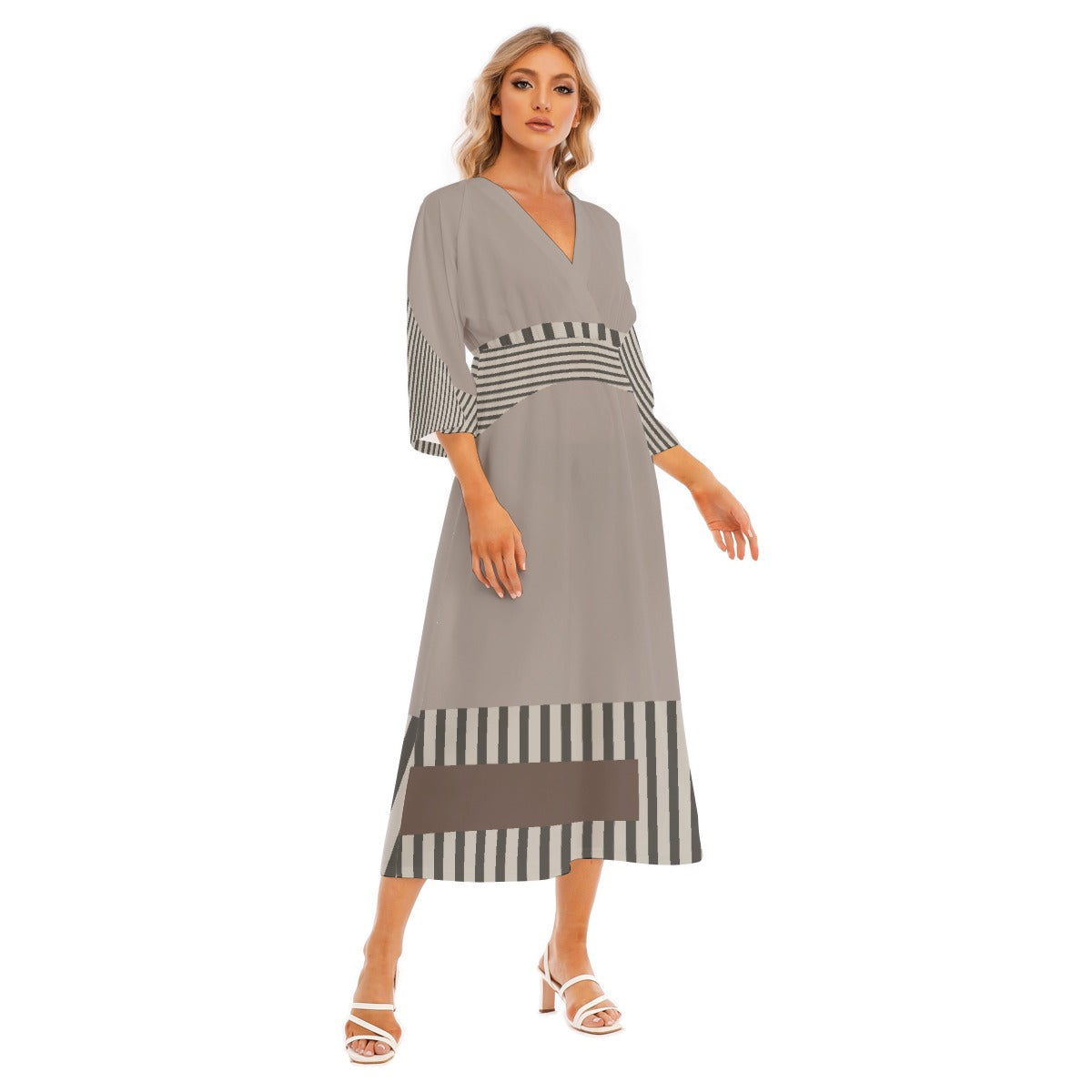 All-Over Print Women's Mid-Sleeve Long Dress