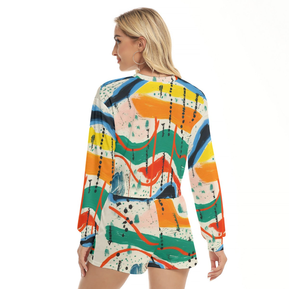 All-Over Print Women's Short Sweatshirt And Pants Suit