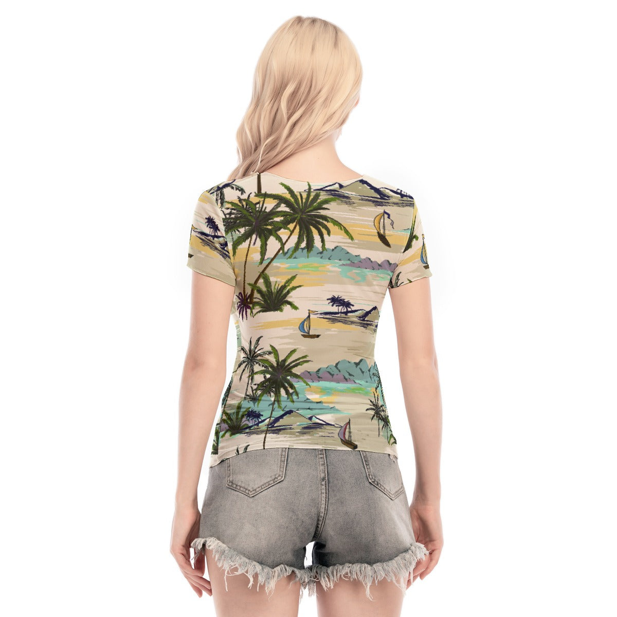 All-Over Print Women's Short Sleeve Mesh Blouse