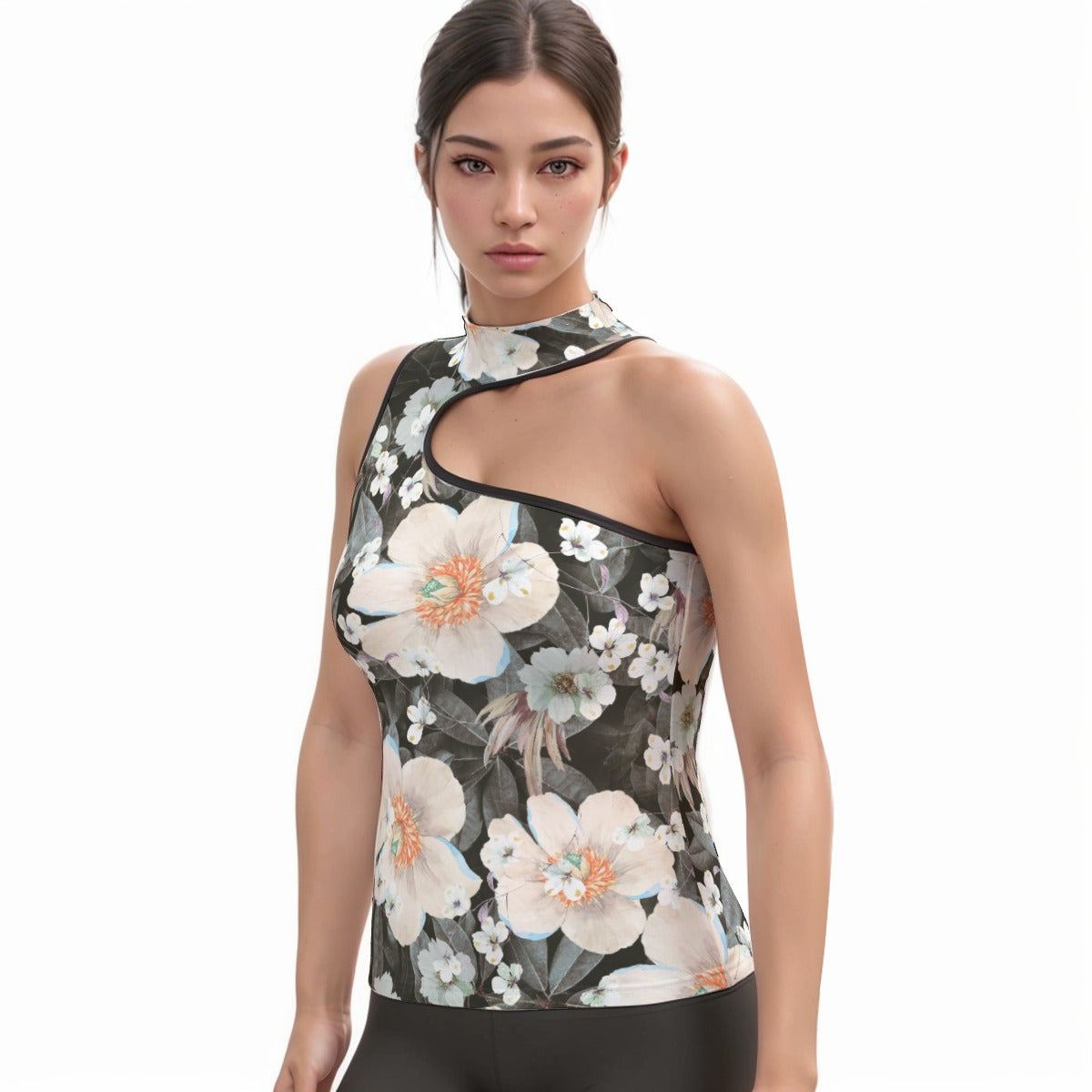 All-Over Print Women's Halter Sleeveless Asymmetrical Tank Top