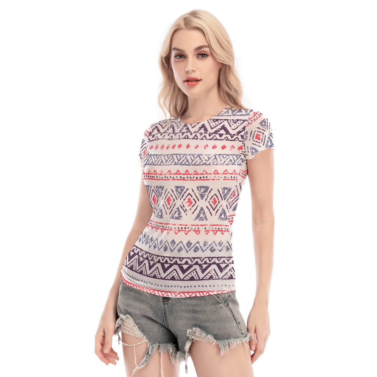 All-Over Print Women's Short Sleeve Mesh Blouse