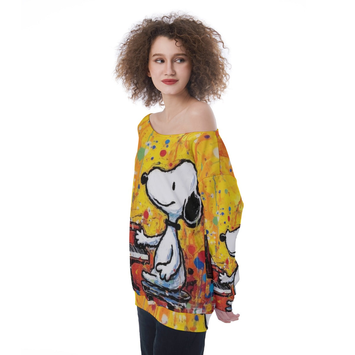 All-Over Print Oversized Women's Off-Shoulder Sweatshirt