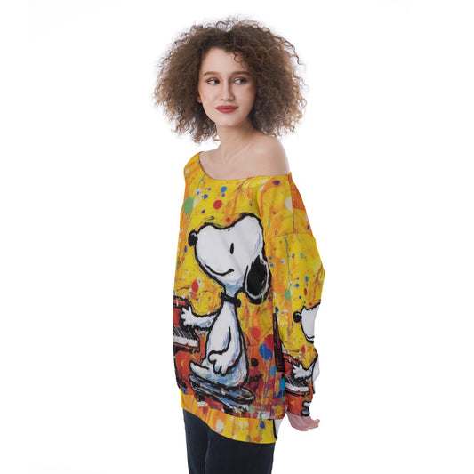 All-Over Print Oversized Women's Off-Shoulder Sweatshirt