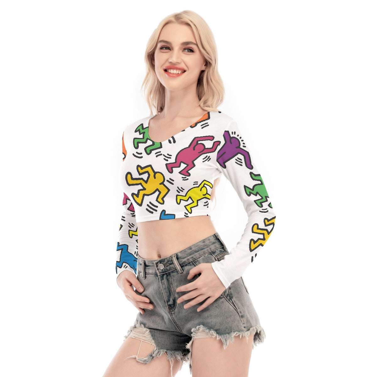 All-Over Print Women's Back Hollow T-shirt With Strap