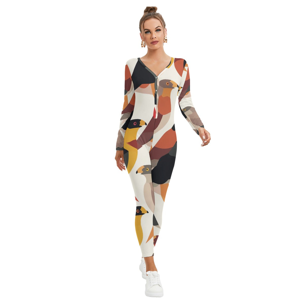 All-Over Print Women's Plunging Neck Jumpsuit