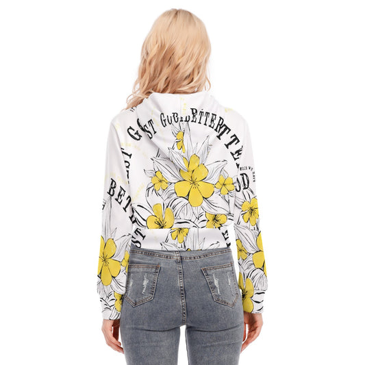 All-Over Print Women's Crop Top Hoodie With Zipper Closure