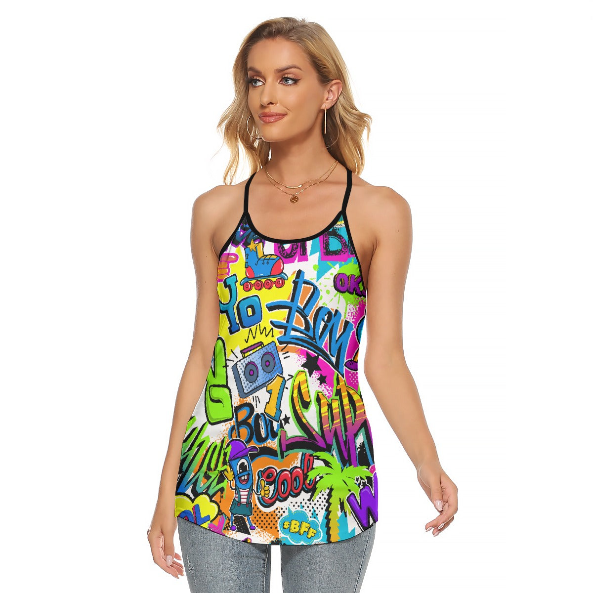 All-Over Print Women's Criss-Cross Open Back Tank Top