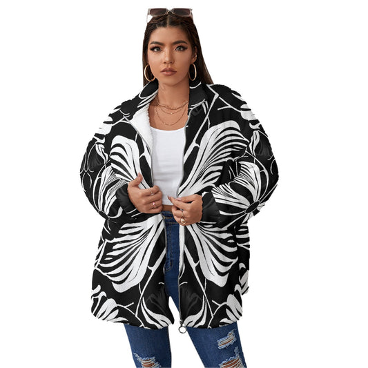 All-Over Print Unisex Borg Fleece Stand-up Collar Coat With Zipper Closure(Plus Size)