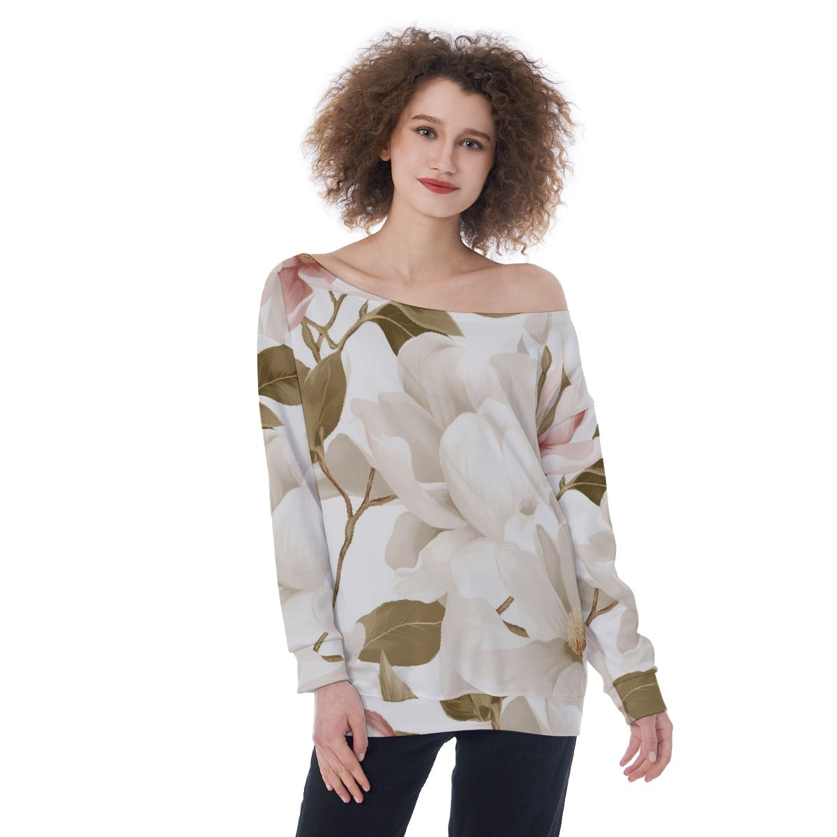 All-Over Print Oversized Women's Off-Shoulder Sweatshirt