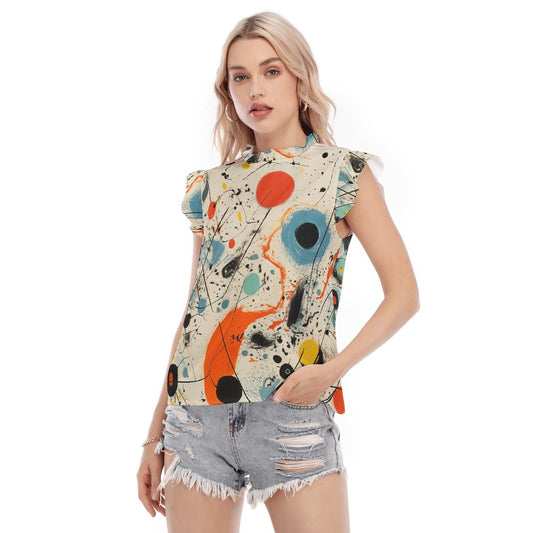 All-Over Print Women's Blouse With Ruffle Collar And Sleeve