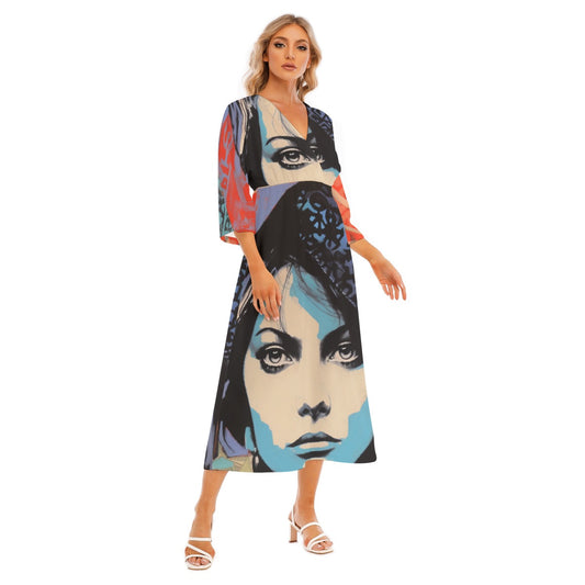 All-Over Print Women's Mid-Sleeve Long Dress