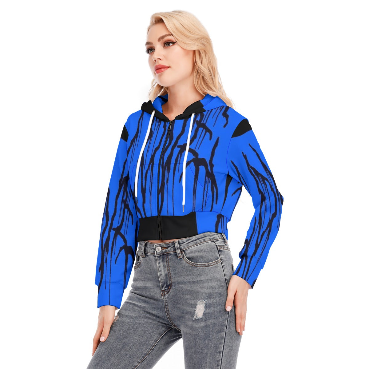 All-Over Print Women's Crop Top Hoodie With Zipper Closure