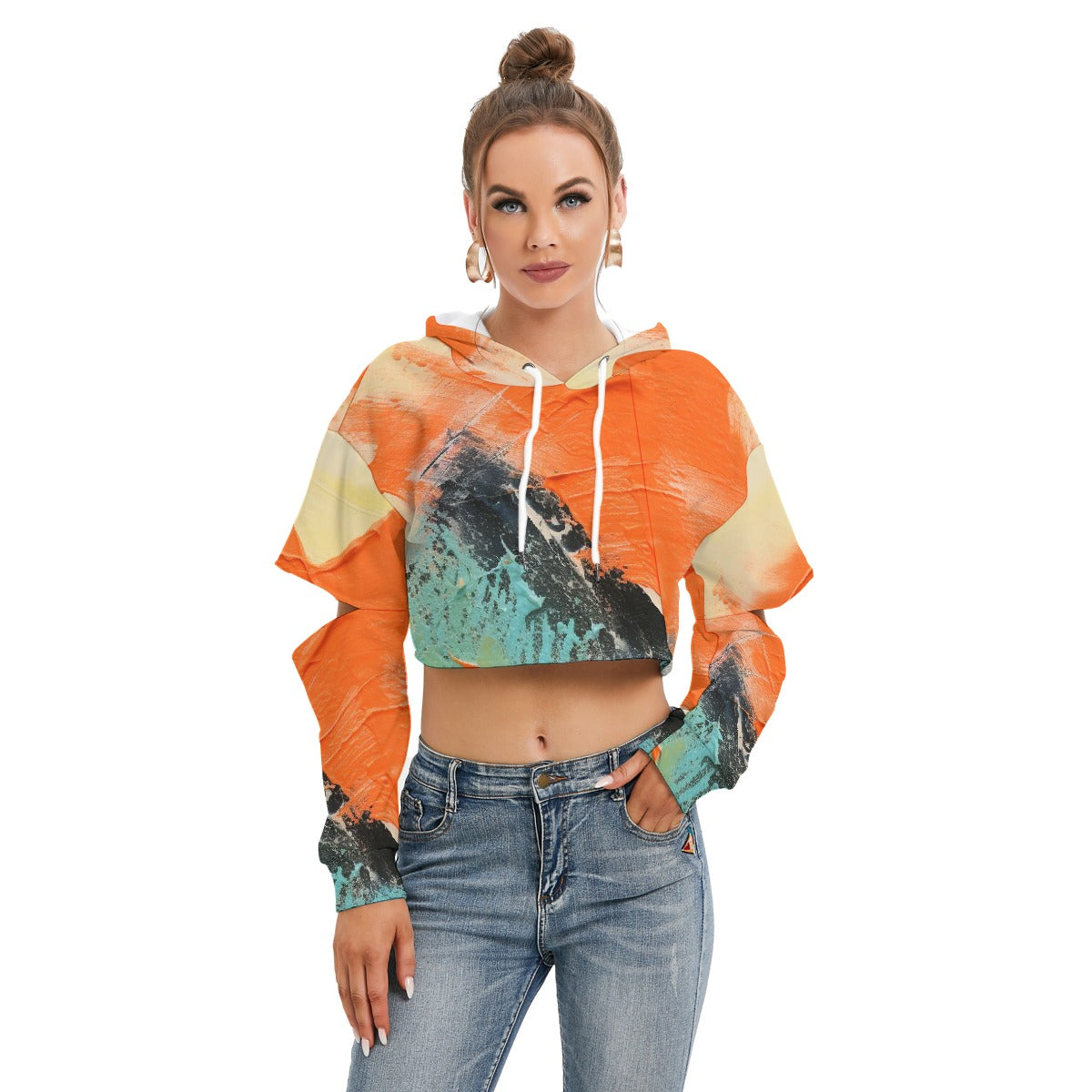 All-Over Print Women's Heavy Fleece Hoodie With Hollow Out Sleeve