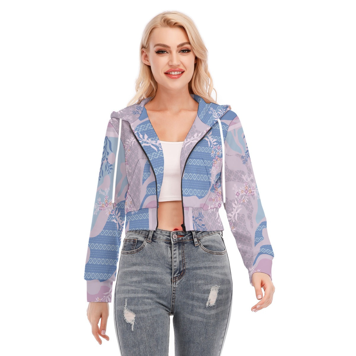All-Over Print Women's Crop Top Hoodie With Zipper Closure