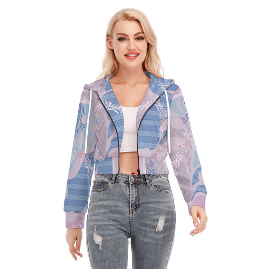 All-Over Print Women's Crop Top Hoodie With Zipper Closure