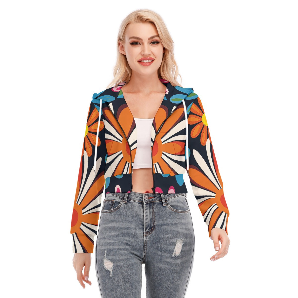 All-Over Print Women's Crop Top Hoodie With Zipper Closure