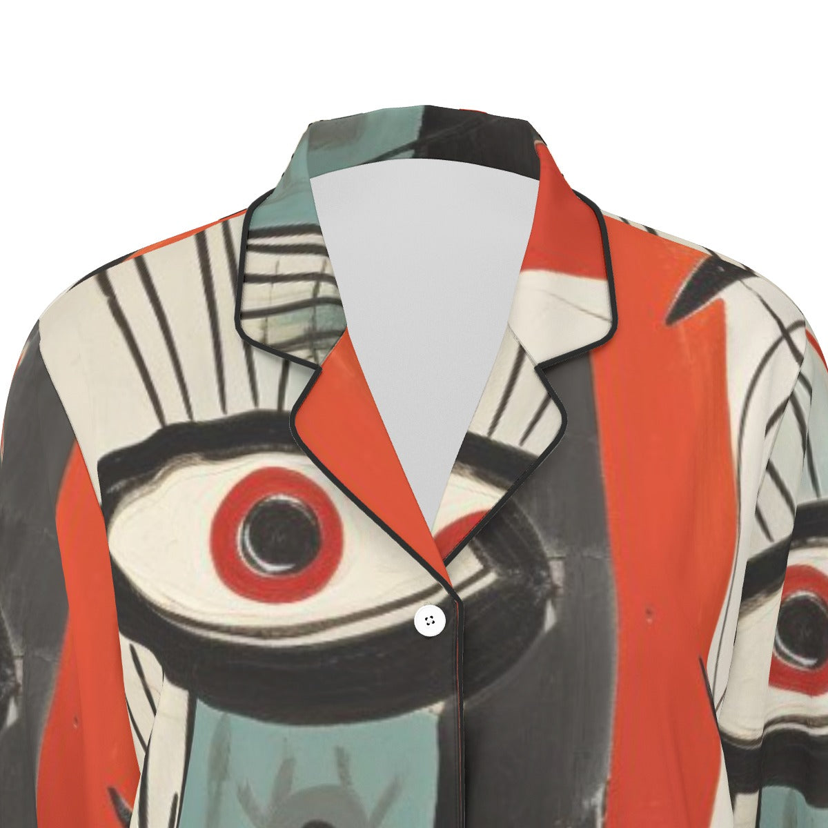 All-Over Print Women's Long Sleeve Pajama Set With Black Contrast Piping