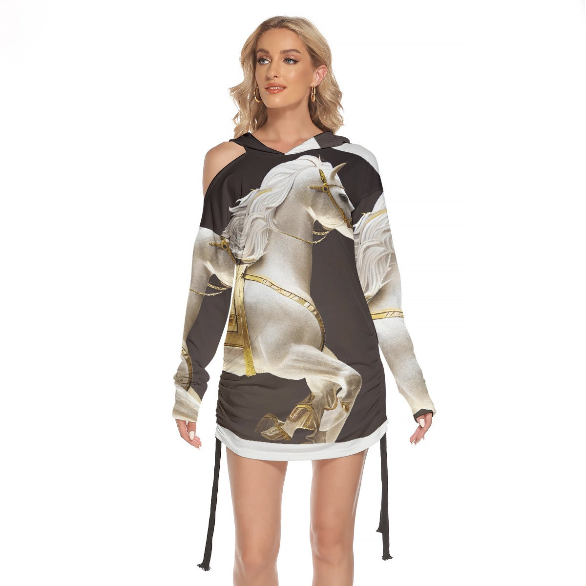 All-Over Print Women's One-shoulder Dress With Waist Shirring