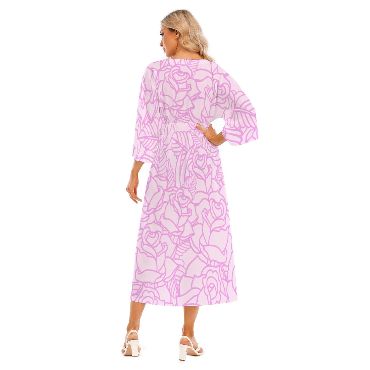 All-Over Print Women's Mid-Sleeve Long Dress