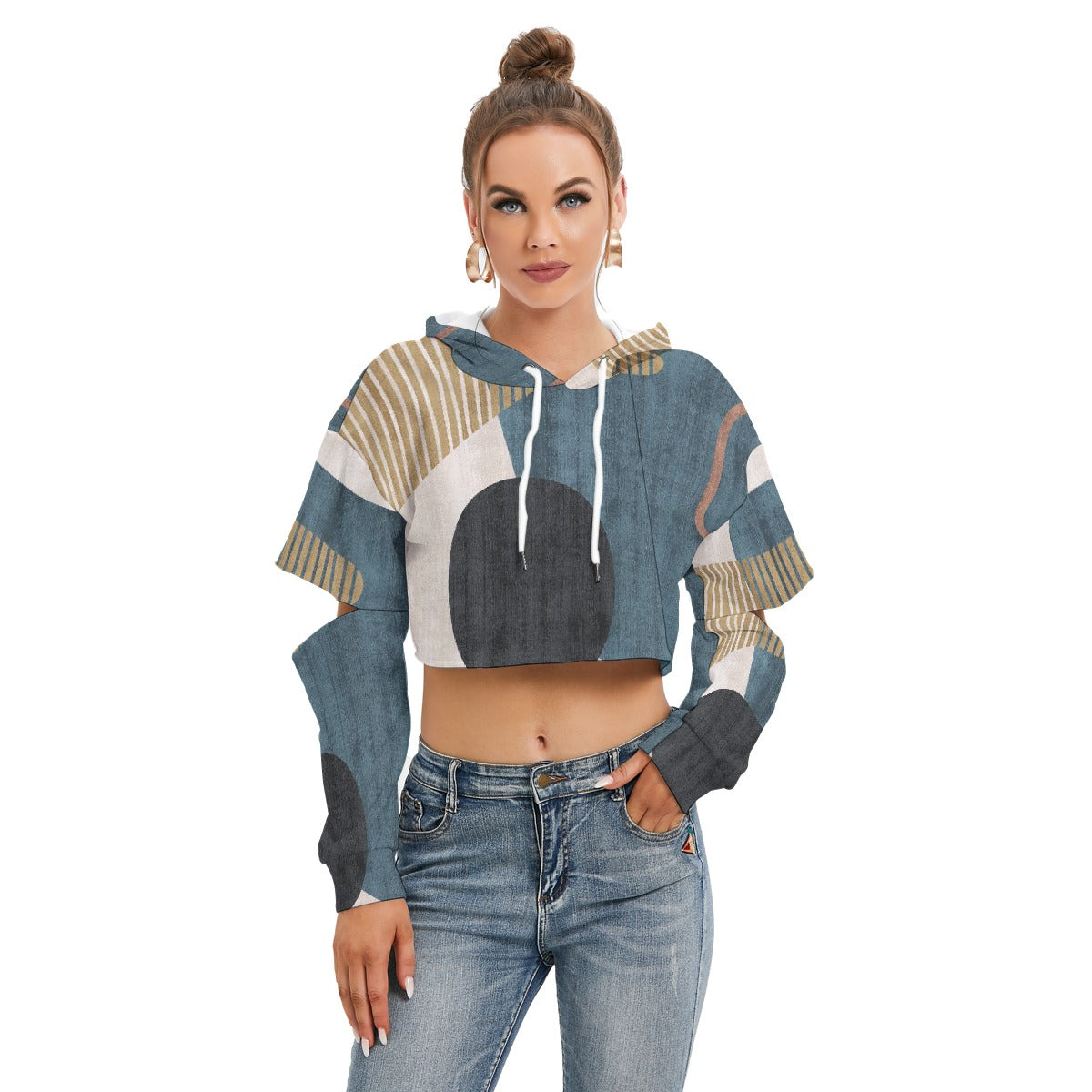 All-Over Print Women's Heavy Fleece Hoodie With Hollow Out Sleeve
