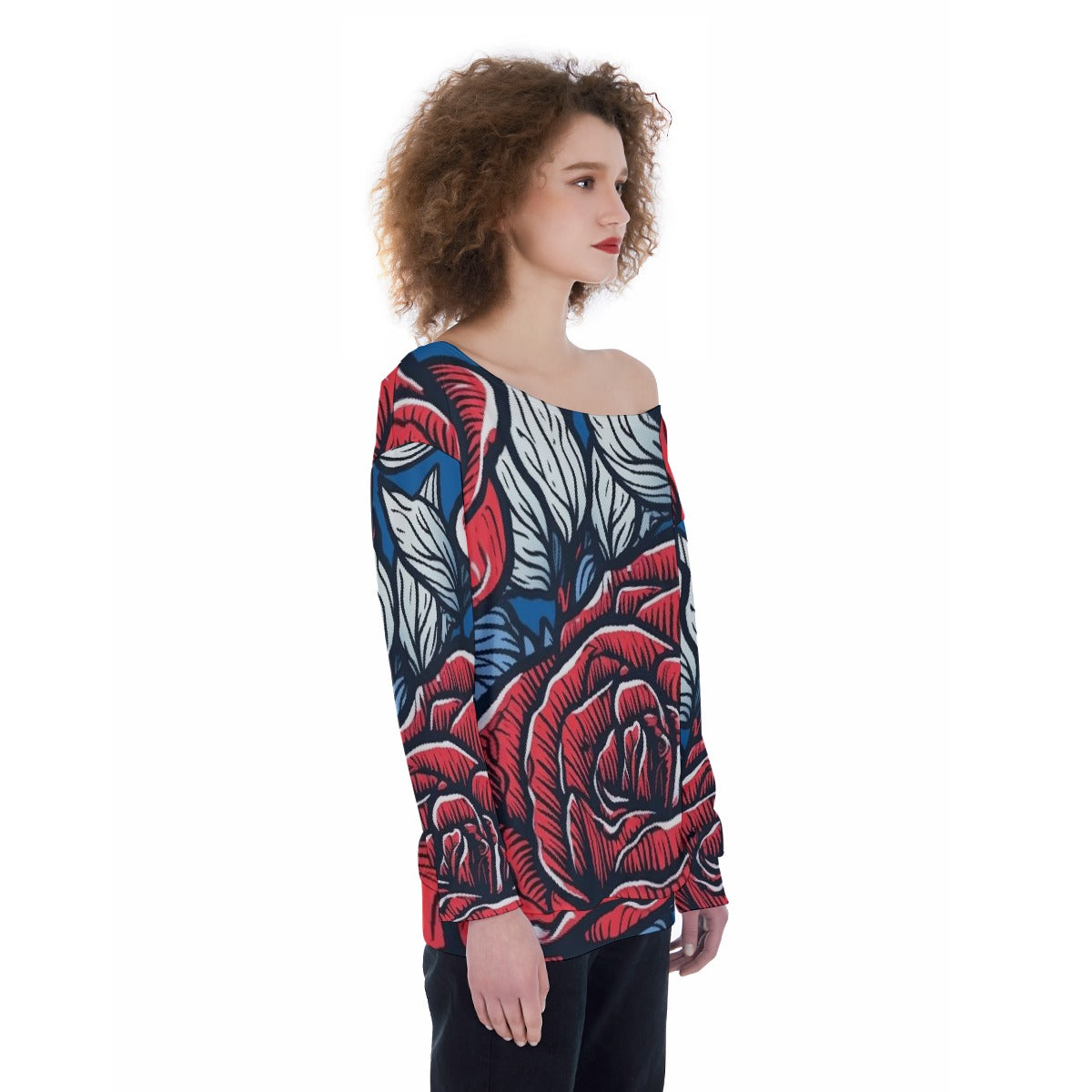 All-Over Print Oversized Women's Off-Shoulder Sweatshirt