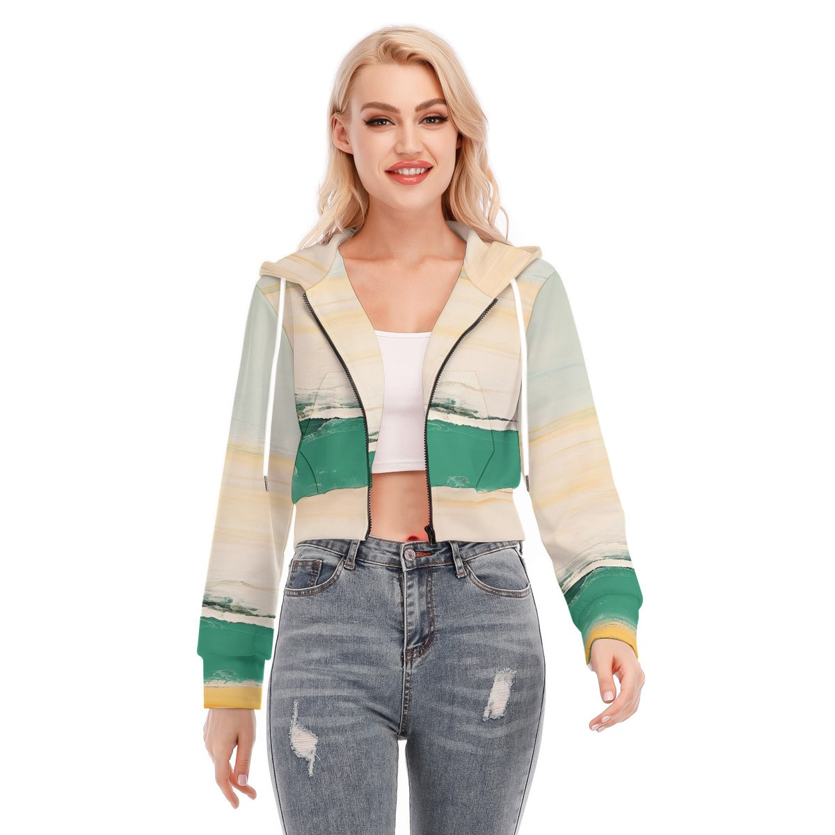 All-Over Print Women's Crop Top Hoodie With Zipper Closure