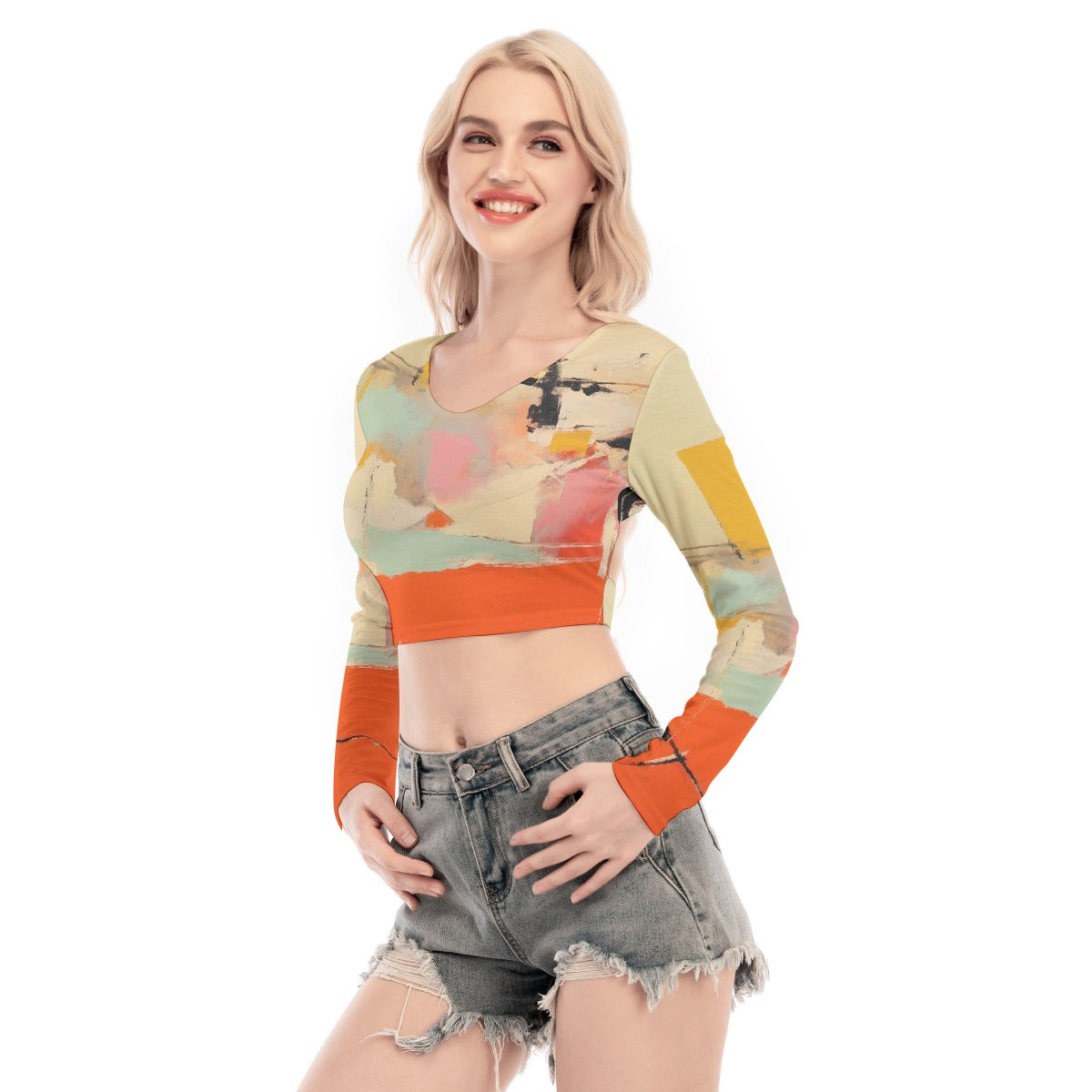 All-Over Print Women's Back Hollow T-shirt With Strap