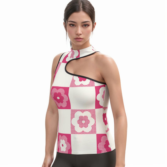 All-Over Print Women's Halter Sleeveless Asymmetrical Tank Top
