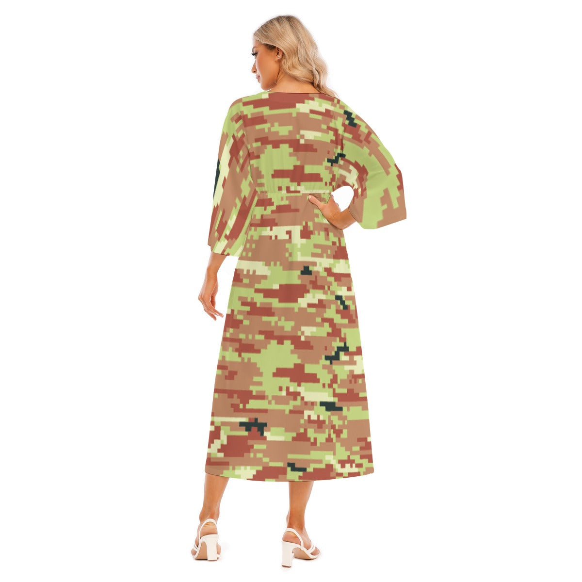 All-Over Print Women's Mid-Sleeve Long Dress